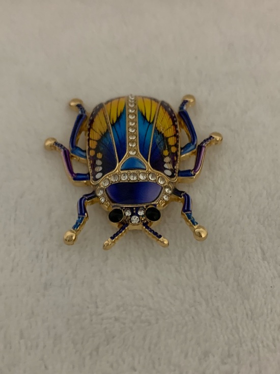 Other - Decorative Enamel Beetle Brooch Pin - Blue and Yellow